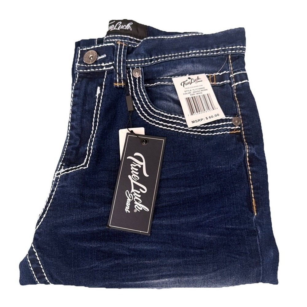True Luck Mens Premium Relaxed Bootcut Classic Stretch Jeans SZ 30 Indigo Worm